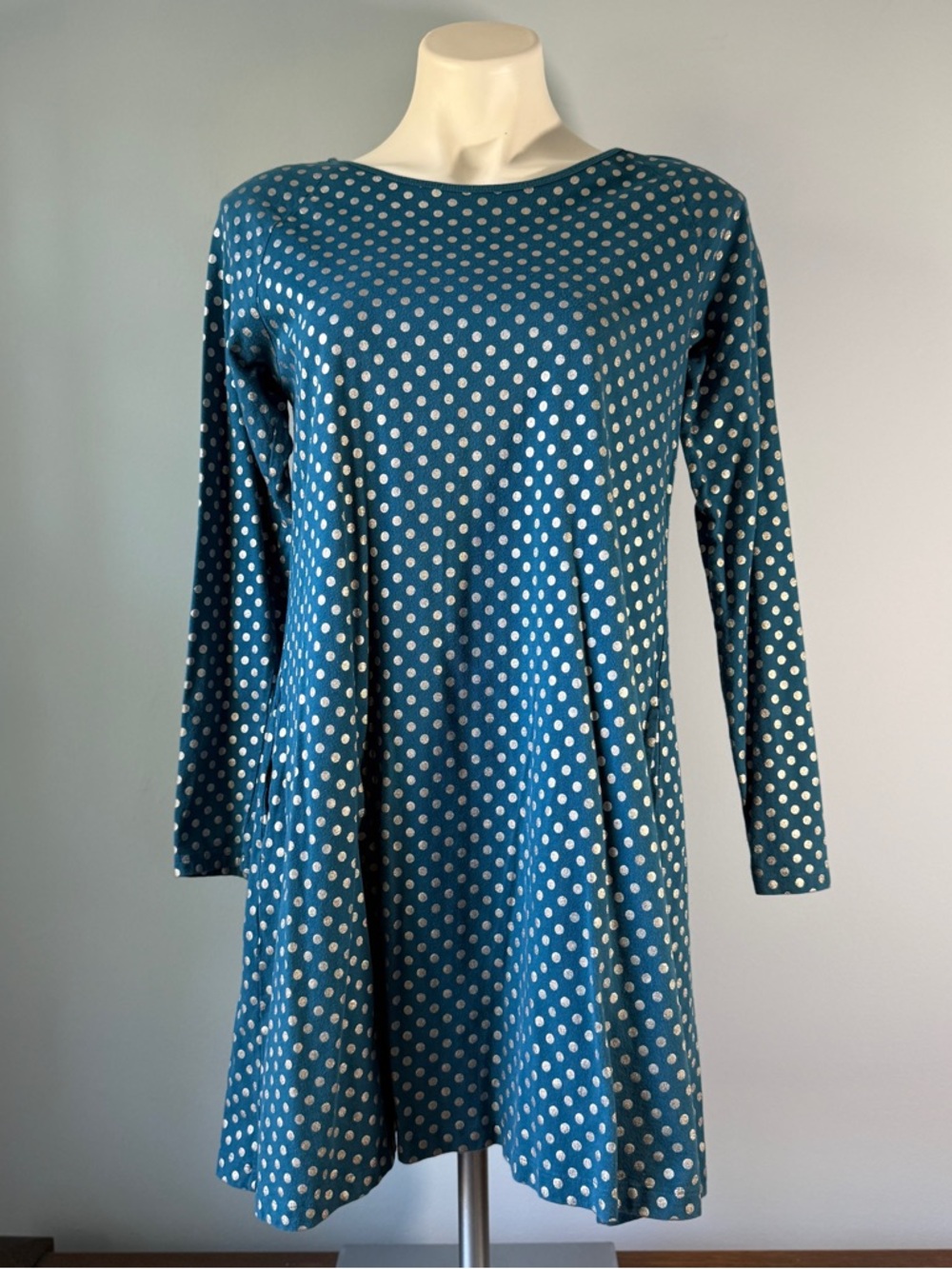 Lands' End Kids Teal & Gold Long Sleeve Dress